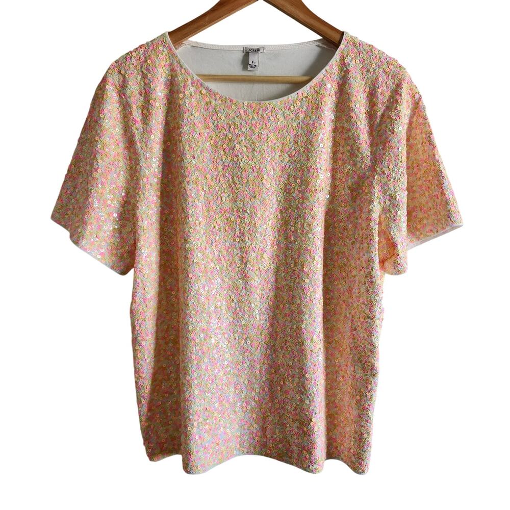 J Crew Neon Sequin Short Sleeve T-Shirt Size XL